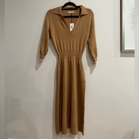 NWT Anthropologie Unsubscribed Cashmere Polo Sweater Dress- Dark Tan - Picture 1 of 7